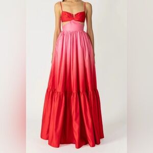 Elegant Pink and Red Ombre Maxi Dress